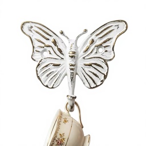 Gancho de Pared Vintage con Forma de Mariposa, Blanco, Hierro Fundido Envejecido, Hecho a Mano, Duradero, Ecológico, Ajustable, Autoadhesivo para Ropa - Product Image 5