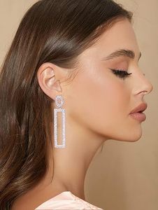 Geometric Moissanite Drop <b>Earrings</b> Round Cut <b>Diamond</b> <b>Dangle</b> Ear Jewelry for Wedding Party Gift - Product Image 4