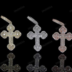 Pendentif croix personnalisé, pendentif croix serti de pierres, pendentif hip hop, pendentif serti de pierres, pendentif pour homme, moissanite, argent 925 - Product Image 3