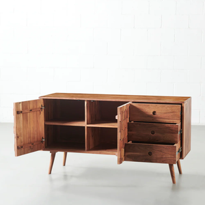 Modern Acacia Wood <b>TV</b> Unit Solid Wood Cabinet with Smooth Finish and Functional Storage Compartments Stylish - Product Image 2