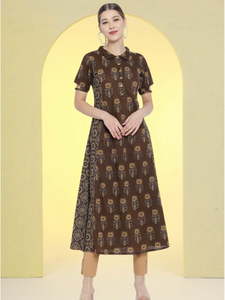 Blusa Kurti sin espalda de algodón con estampado floral hecho a mano, color marrón, estilo étnico, para mujer, venta al por mayor, ropa informal de verano - Product Image 4