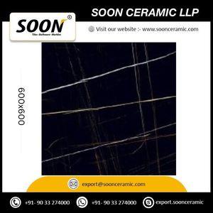 Azulejos de Porcelana Pulida con Acabado Negro Brillante, Efecto Mármol, 8.5mm de Grosor, Baja Absorción de Agua, Resistentes al Desgaste, para Pisos y Paredes, 600x600mm - Product Image 4