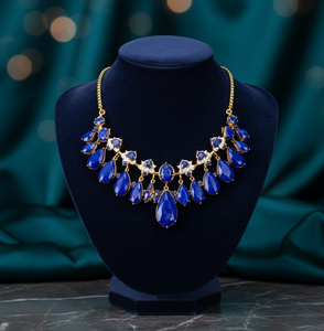 Collar de Plata de Ley 925 con Circonitas Cúbicas Azules Multiforma, 16 Pulgadas, 70g, Chapado en Oro de 18K, Collar Pesado para Bodas y Fiestas - Product Image 1