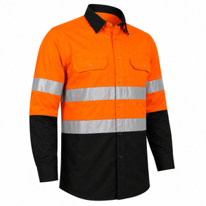 Chemise de travail haute visibilité pour homme, orange et noir, réfléchissante, manches longues, uniforme de sécurité en polyester - Product Image 3