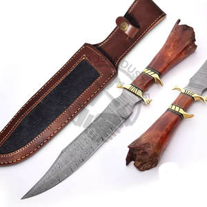 Couteau tactique à lame fixe très vendu, couteau de chasse Bowie en acier Damas fait main, couteau de survie avec manche en os et étui - Product Image 6