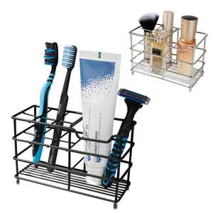 Wood and Glass <b>Toothbrush</b> <b>Holder</b> Bathroom Organizer with Circular Wooden Top Multi Slot Stand for <b>Toothbrush</b> and Razor - Product Image 5