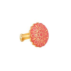 Premium Gold Plated Coral Enamel <b>Adjustable</b> Finger <b>Ring</b> for Women Round Floral Statement Designer Jewelry Gift - Product Image 1
