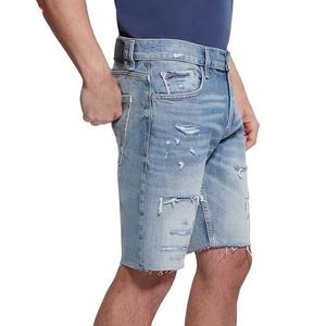 2026 OEM Custom Denim <b>Shorts</b> <b>Men</b> Mid Casual Straight <b>Jeans</b> Button Rhinestones Applique Woven Streetwear Summer 100% Cotton - Product Image 5