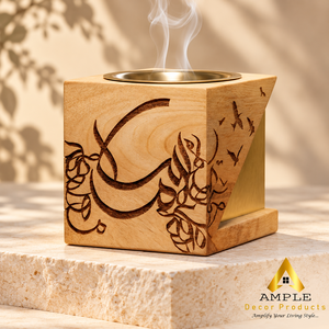 Quemador de Incienso de Madera Hecho a Mano AMPLE con Caligrafía Árabe y Pájaros, para Bakhoor y Agarwood - Product Image 2