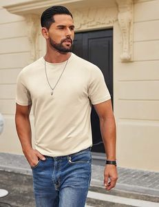 Camiseta de Manga Larga para Hombre, Cuello Redondo, Talla Grande, Color Beige, Tejido Casual, 100% Algodón, con Patrón, Transpirable, Color Sólido - Product Image 5