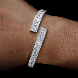 Moissanite <b>Silver</b> <b>Cuff</b> Bangle Tennis <b>Bracelet</b> Oval Cut Trendy Sparkling Statement Gift Unisex Bridal - Product Image 3