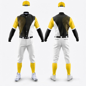 Ensemble de maillot et pantalon de baseball personnalisé pour homme, blanc, jaune, noir, sublimé, respirant, en polyester, pour toutes les saisons, vêtements pour adultes - Product Image 1