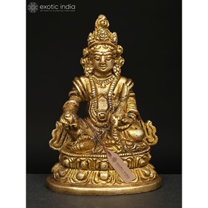 Petite sculpture en laiton Lord Kubera de 3 pouces fabriquée à la main en Inde - Product Image 2
