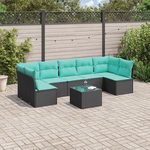 Set di divani da giardino in polyrattan nero da 8 pezzi con cuscini, mobili da esterno - Product Image 1