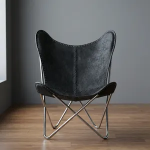 Modern Leather Butterfly <b>Chair</b> Metal Legs <b>Wing</b> Back Living Room Accent <b>Chair</b> Midcentury Style Durable Home Furniture - Product Image 5