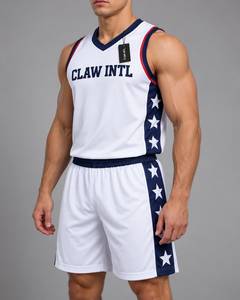 เสื้อบาสเก็ตบอลชาย Claw Intl สีขาวพิมพ์ลายเปลวไฟสีแดง 25 พิมพ์ซิลค์สกรีน ผ้าฝ้ายระบายอากาศได้ดี ไร้ตะเข็บ - Product Image 5