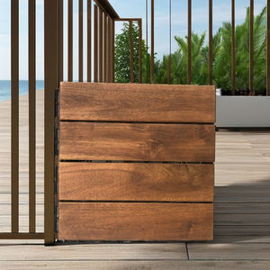 Carreaux de terrasse à emboîtement en bois facile à installer 11.8 "x 11.8" Carreaux à emboîtement en bois d'acacia Rustique pour sol extérieur et intérieur 4 lattes - Product Image 6