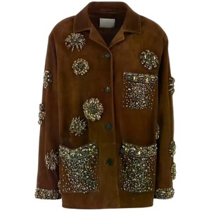 Unique Design Spring Calf Leather Unisex Women's Double Breasted Bomber <b>Jacket</b> <b>Camouflage</b> Canvas <b>Waterproof</b> Windproof Casual - Product Image 3