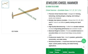 Martillo de Joyero, Herramientas de Precisión para la Fabricación de Joyas, Herramientas Manuales de Acero para Orfebre, Juego de Martillos para Dar Forma a Metales |   N.° de artículo GS-968B - Product Image 3