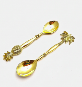 Ensemble de cuillères à thé fini or avec manche en ananas Ustensiles élégants et élégants Parfait pour le thé, le café, les repas et les cadeaux - Product Image 1