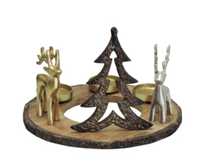Elegant Handmade <b>Christmas</b> Wreath Candle Holder with Aluminium Reindeer & <b>Tree</b> Base Festive Holiday <b>Table</b> Centerpiece - Product Image 1
