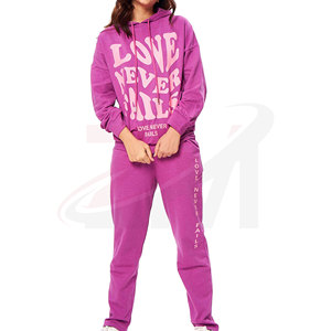 Conjunto Deportivo de Sudadera con Capucha para Mujer, Modelo Love Never Fails, Manga Larga, Informal, Rosa, de Algodón, Dos Piezas, Pantalones Deportivos con Bolsillos Laterales, Ropa de Otoño - Product Image 1