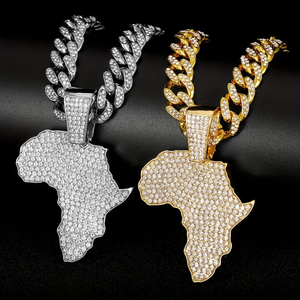 Collier ras du cou pour homme Briva Jewels en or 14 carats plaqué or avec pendentif carte du monde en moissanite, chaîne cubaine, certifié IGI, cadeau - Product Image 6