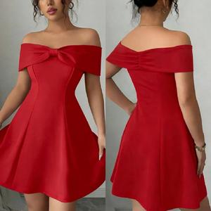 Elegant Off-Shoulder <b>Bow</b> Front Fit & Flare Mini Dress - Product Image 4