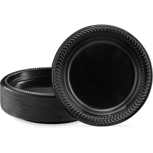 100 Piatti Monouso in Plastica Nera Leggera da 7 Pollici per Cena, Dessert e Antipasti - Stoviglie per Feste - Product Image 1