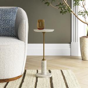 Mesa Auxiliar en Forma de C con Tapa de Vidrio Cuadrada Flotante, Brazo de Soporte Delgado y Base Sólida, Mesa Lateral Moderna que Ahorra Espacio para Bar - Product Image 2