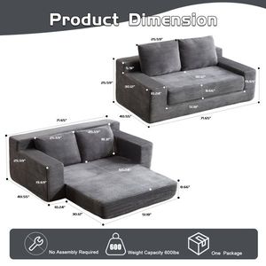 Modern Small Corduroy Loveseat Sofa Comfortable Deep Seat Bed for Bedroom & Living Room Reversible Cushion Pill - Product Image 3
