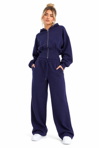 Chic Magenta Cropped Zip Up Hoodies Tracksuit <b>Women</b> Heavy GSM Cotton <b>Fleece</b> Loose Fit Wide Leg <b>Joggers</b> Streetwear Loungewear ODM - Product Image 5