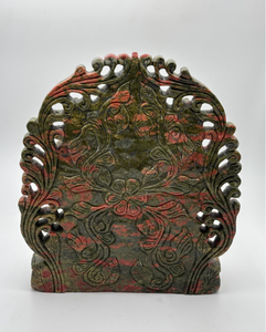 Statue en pierre sculptée à la main du Dieu Ganesha, finition antique verte et rouge, idole décorative du dieu hindou pour la maison, le temple ou comme cadeau - Product Image 3