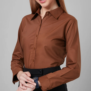 Chemise boutonnée pour femme, manches longues, col rabattu, tenue de bureau classique, coupe régulière, couleur unie - Product Image 4