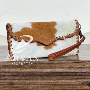 Carteras de Mano Personalizadas de Cuero Vacuno con Pelo para Mujer, Elegantes y Delgadas, de Cuero Genuino, con Monedero y Correa para la Muñeca, para Uso Diario - Product Image 1