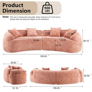 Divano Curvo Rosa Comprimibile, Stile Nordico Creativo, Morbido e Confortevole per Diverse Scenari nel Soggiorno - Product Image 6