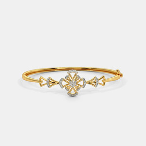 Gold Diamond Floral Motif Open <b>Bangle</b> <b>Bracelet</b> - Product Image 3