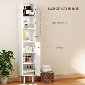 White Freestanding Bathroom <b>Storage</b> Cabinet with Adjustable Shelves & Rattan Doors <b>Tall</b> Design for Hospital Bedroom Application - Product Image 6