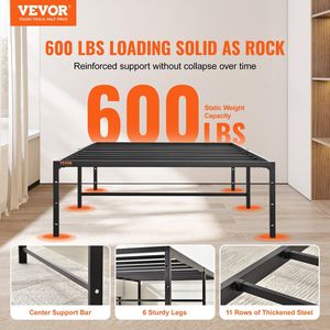 Base letto matrimoniale in metallo da 14 pollici, piattaforma senza bisogno di rete a molle, materasso integrato, supporto a doghe in acciaio, facile da montare - Product Image 2