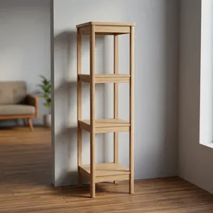 Étagère de rangement minimaliste en bois à 3 niveaux, porte-serviettes autoportant, organisateur gain de place pour salle de bain et placard - Product Image 2