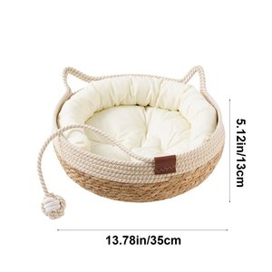 Panier rembourré en jacinthe d'eau naturelle pour animaux de compagnie, écologique, tressé, pour chats et chiens, vente en gros, artisanal, décoration pour animaux, B2B, OEM - Product Image 3
