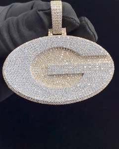 Custom Logo Hip Hop Jewelry 925 Sterling <b>Silver</b> Gold Plated Diamond Iced Letter Two-Tone Unisex Pendant - Product Image 1