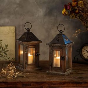 Lanterne en bois rustique, lanterne décorative en verre pour la maison, centre de table de mariage - Product Image 5