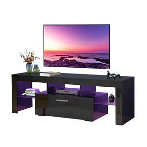 Alla moda TV Stand Cabinet LED luce cintura Remote vetro temprato maniglia in metallo per soggiorno camera da letto disponibile nero - Product Image 3