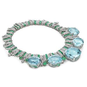 Luxury Women <b>Statement</b> <b>Necklace</b> With Topaz And Emerald In 925 Silver Geometric Design For Party - Product Image 1