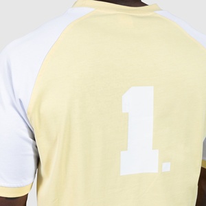 Camiseta de Manga Corta para Hombre, Cuello Redondo, Corte Regular, Color Amarillo y Blanco, Estilo Raglán, Algodón Jersey, Color Sólido, Informal, Superventas - Product Image 4