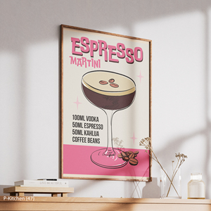 Décoration de cuisine moderne Pop Art, affiche de cocktail, impression de recette d'espresso martini, art sur toile rose et noir - Product Image 3