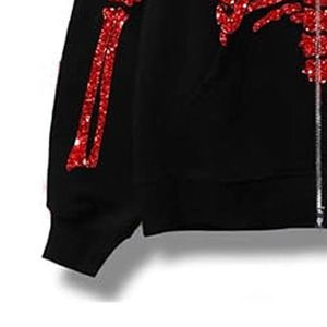 Sudadera con Capucha para Hombre, Talla Grande, Roja con Brillantina y Pedrería, Manga Larga, Estilo Invernal, 100% Algodón Felpa - Product Image 3