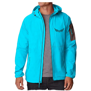 Veste coupe-vent à capuche rouge pour homme, décontractée, pour l'extérieur, fermeture éclair sur le devant, couleur unie, en polyester, avec logo imprimé sur les ailes - Product Image 6