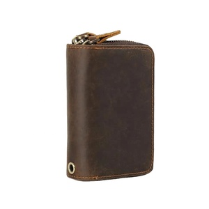 Custom RABADA Vintage Crazy Horse Leather Mini Zip Card Accordion Wallet <b>Coin</b> <b>Purse</b> for Men - Product Image 1